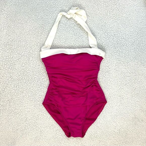 Lauren Ralph Lauren Tummy Control Ruched Halter Bel Air One Piece Swimsuit 6 - Picture 3 of 7